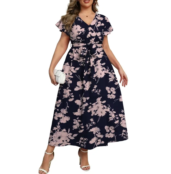 a.Jesdani sz 2X Butterfly sleeve faux wrap maxi dress NWT - Picture 3 of 6